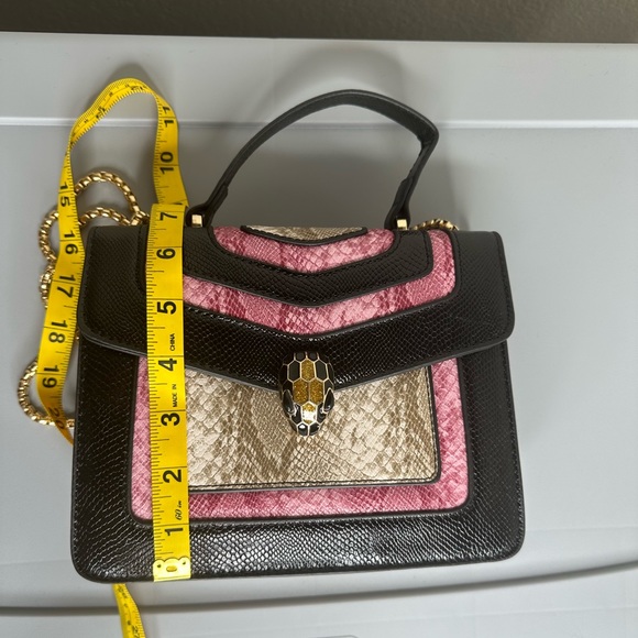 Three Tone Snake Pattern Purse (Black, Beige, Pink) - Picture 7 of 8